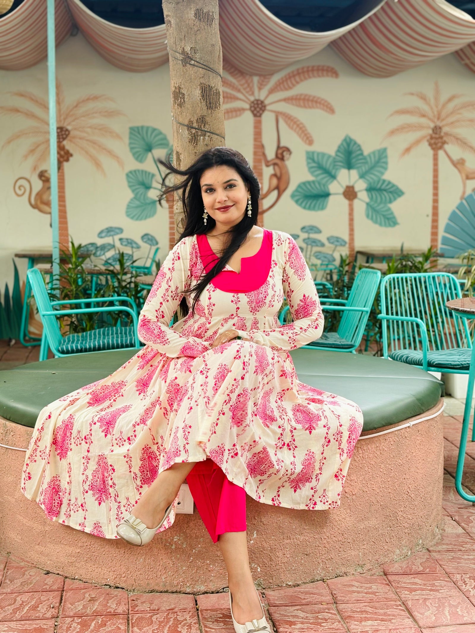 CREAM PINK CHEST KURTI