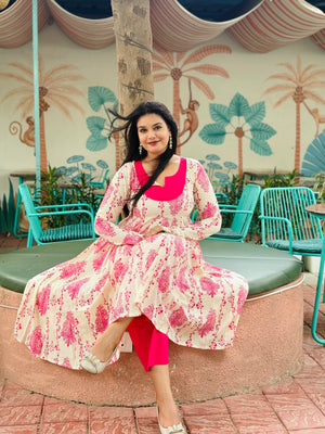 CREAM PINK CHEST KURTI
