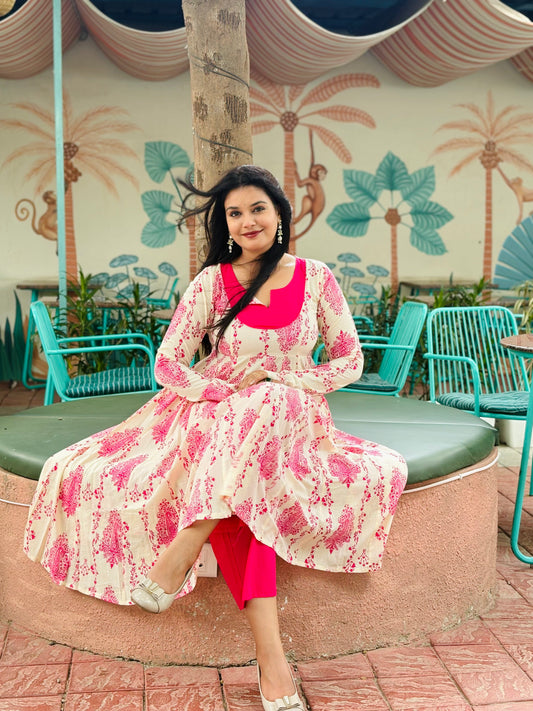 CREAM PINK CHEST KURTI