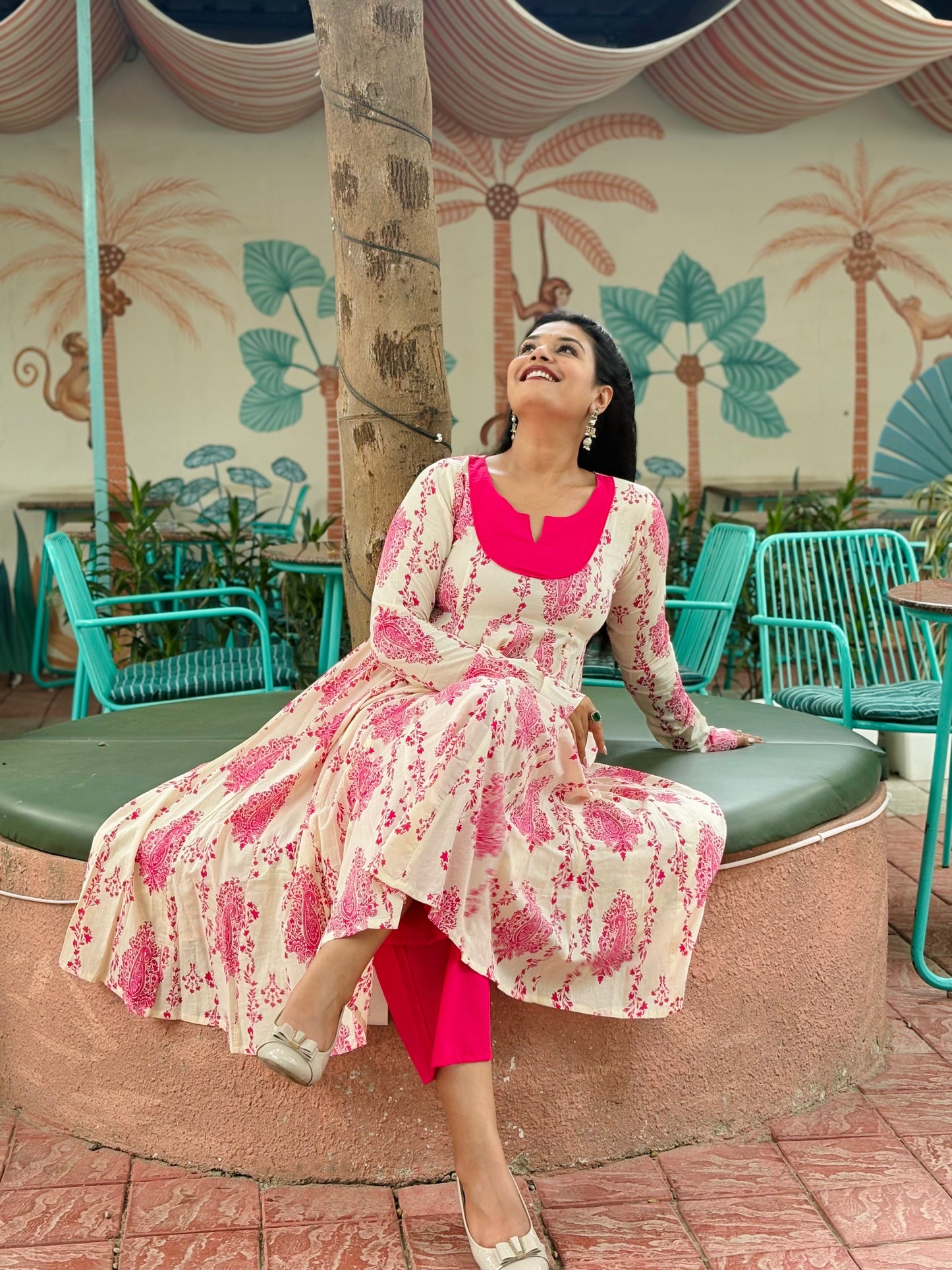 CREAM PINK CHEST KURTI