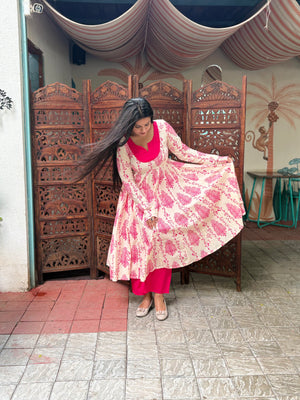 CREAM PINK CHEST KURTI