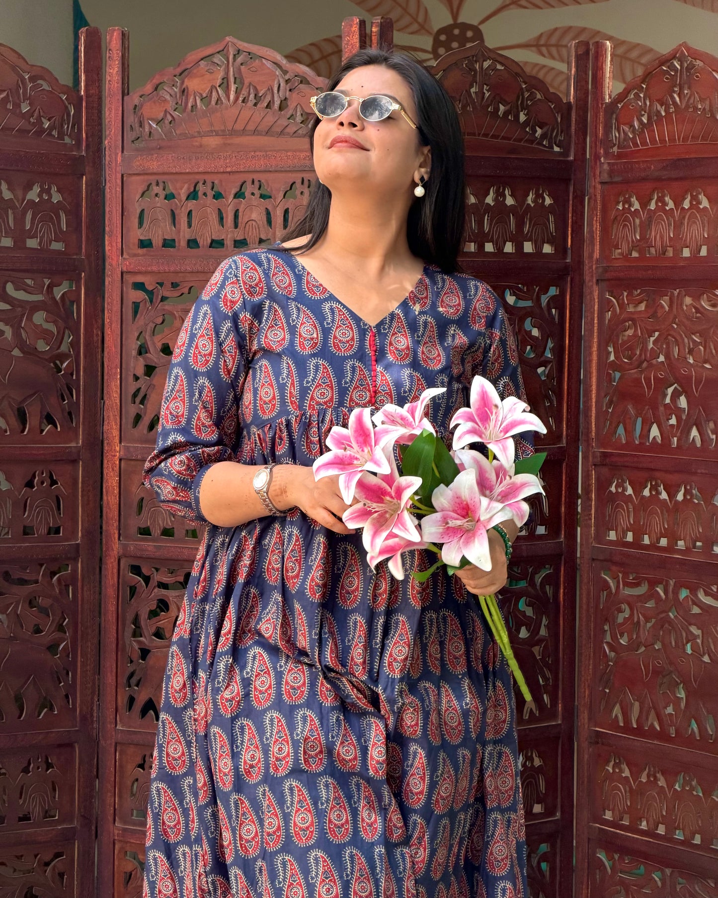 BLUE AJRAK DAFTAR KURTI