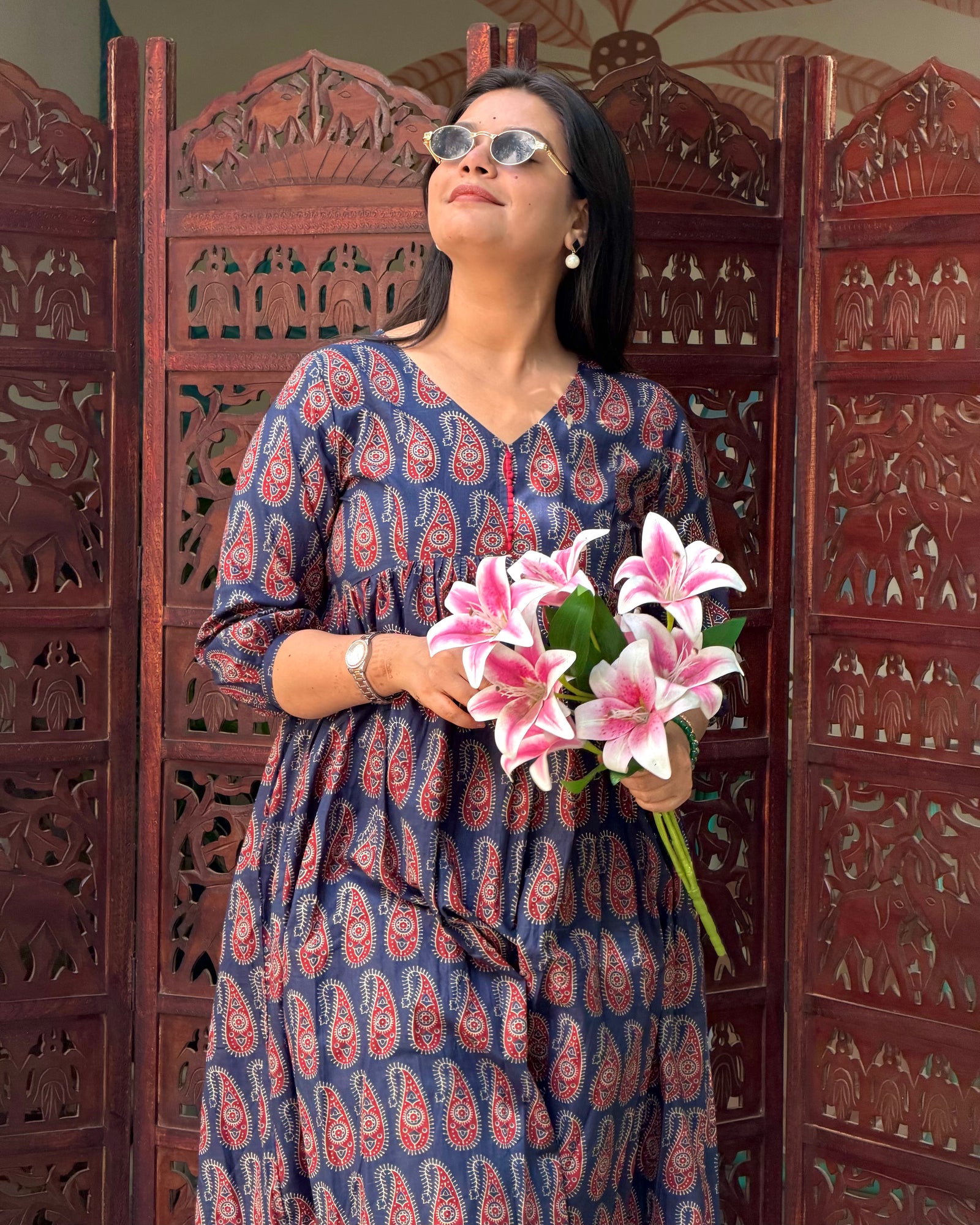 BLUE AJRAK DAFTAR KURTI