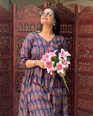 BLUE AJRAK DAFTAR KURTI