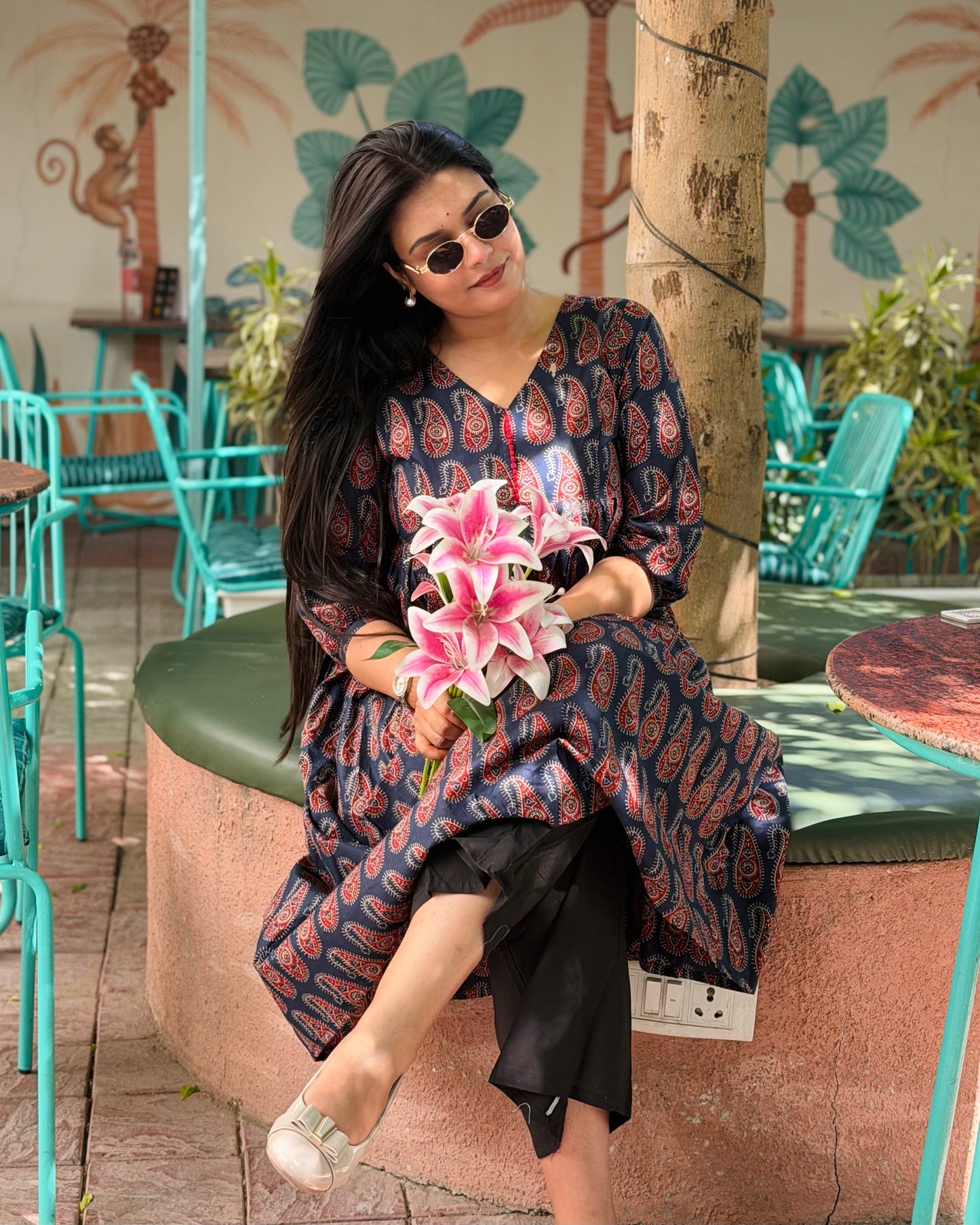 BLUE AJRAK DAFTAR KURTI