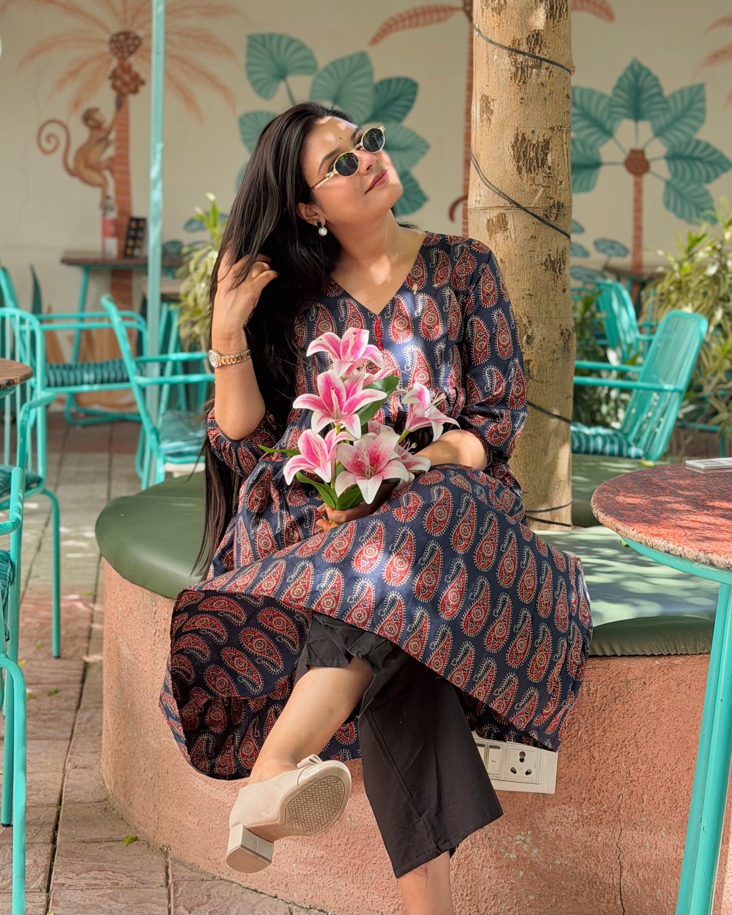 BLUE AJRAK DAFTAR KURTI