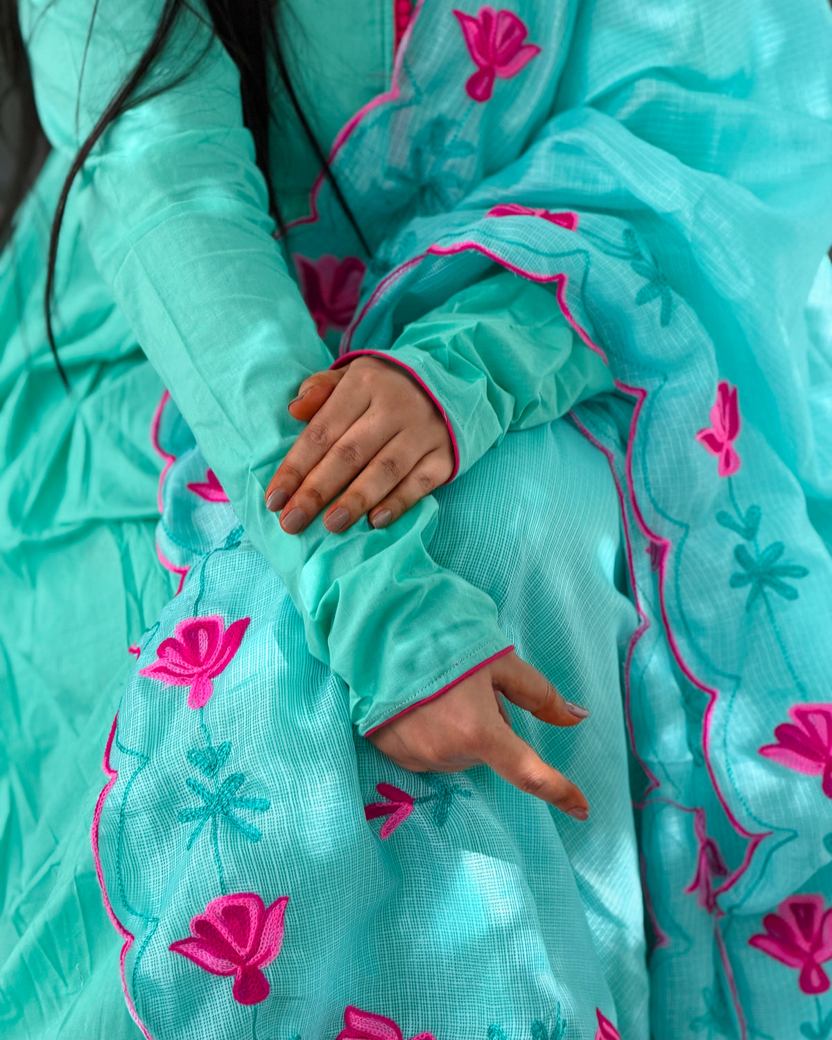 Mint Doria Emb Anarkali Set