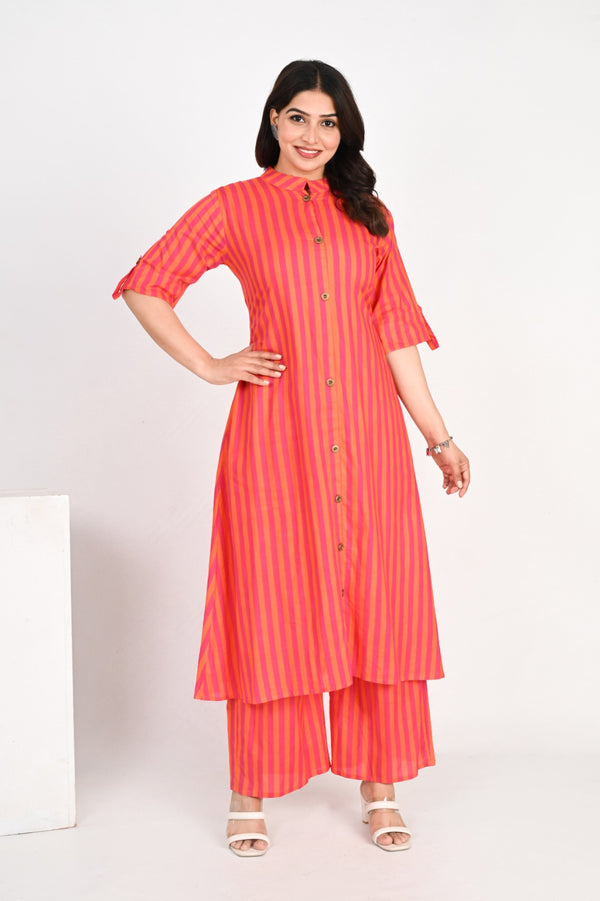 Orange Striped Printed Co-ords Set for Women