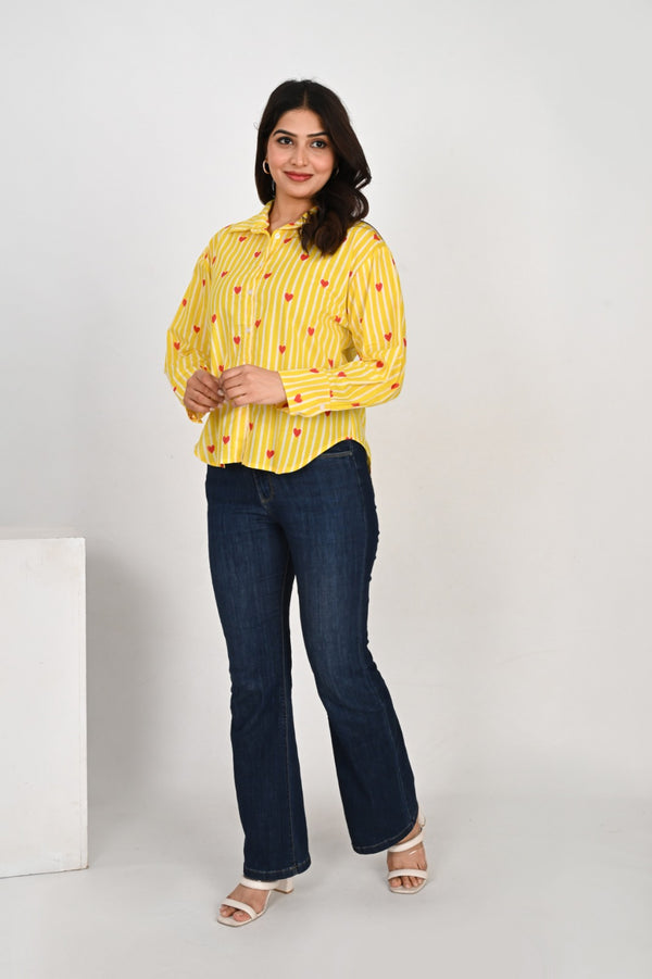 Yellow Heart Printed Tunic Shirt for Women